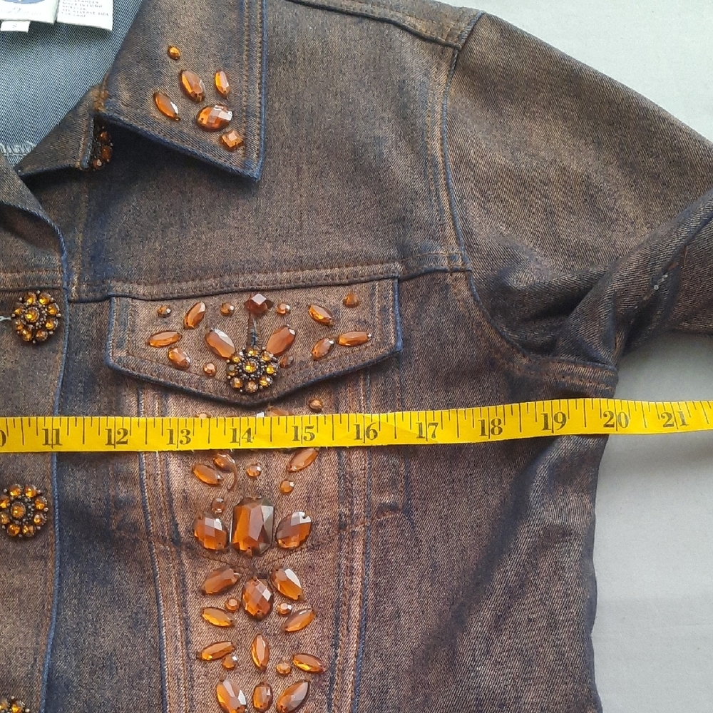 Diane Gilman Dark Brown Embellished Jean Jacket - Size S - Picture 8 of 11